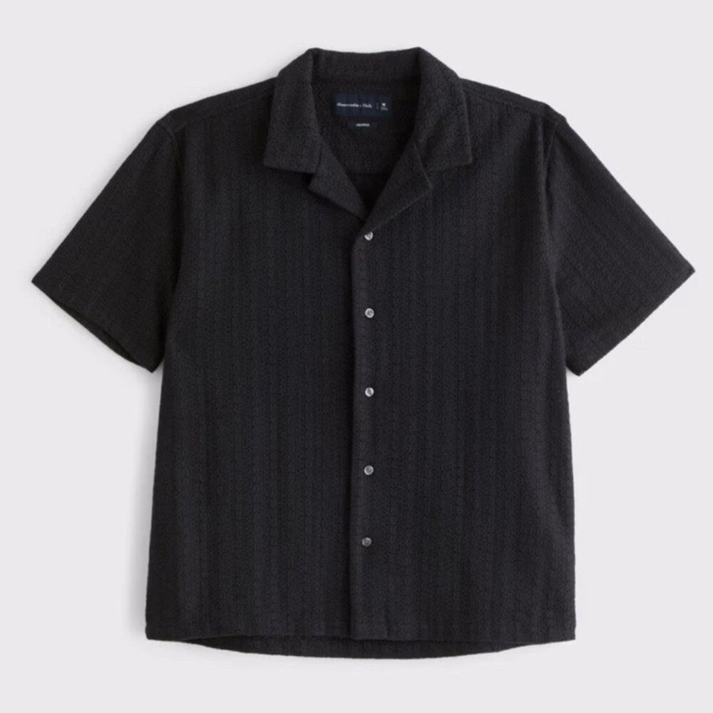 Abercrombie & Fitch Men’s Camp Collar Cropped Lace Shirt Large NWT Black